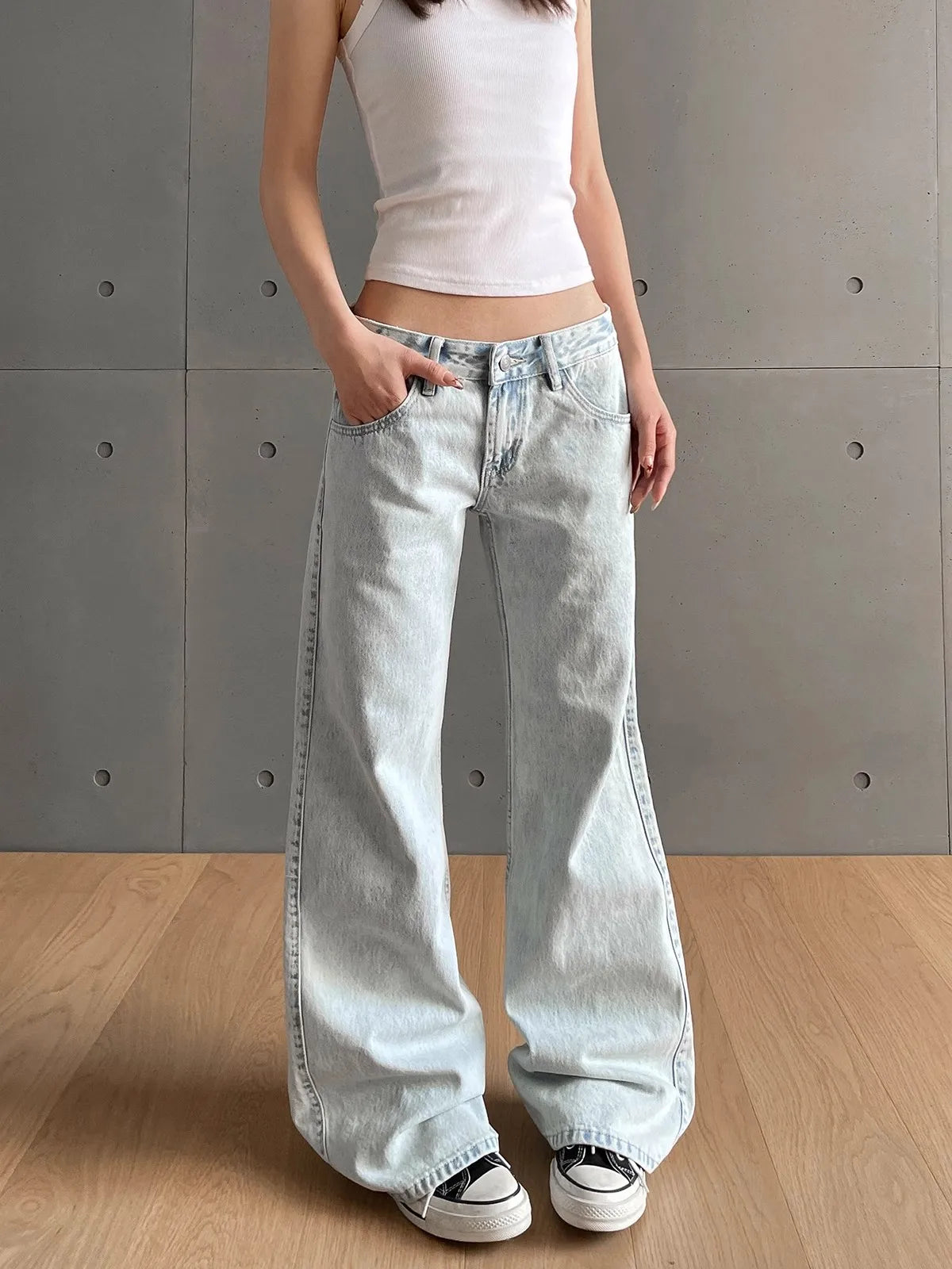 Vintage Low Waist Solid Streetwear Jeans