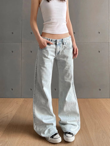 Vintage Low Waist Solid Streetwear Jeans