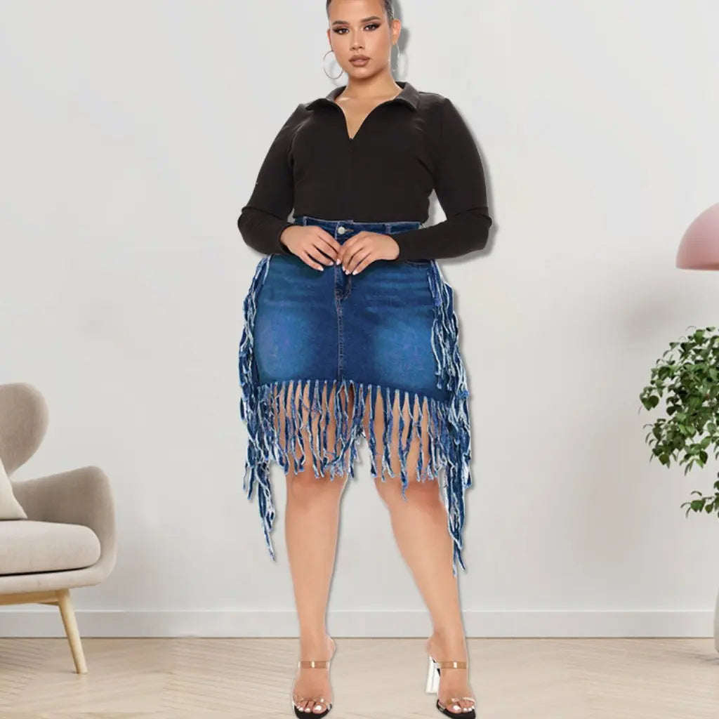 Large Tassel Denim Skirt Women
