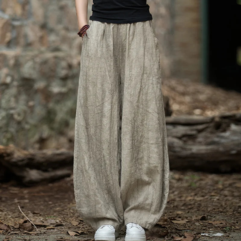 Cotton Linen Baggy Cargo Pants Women
