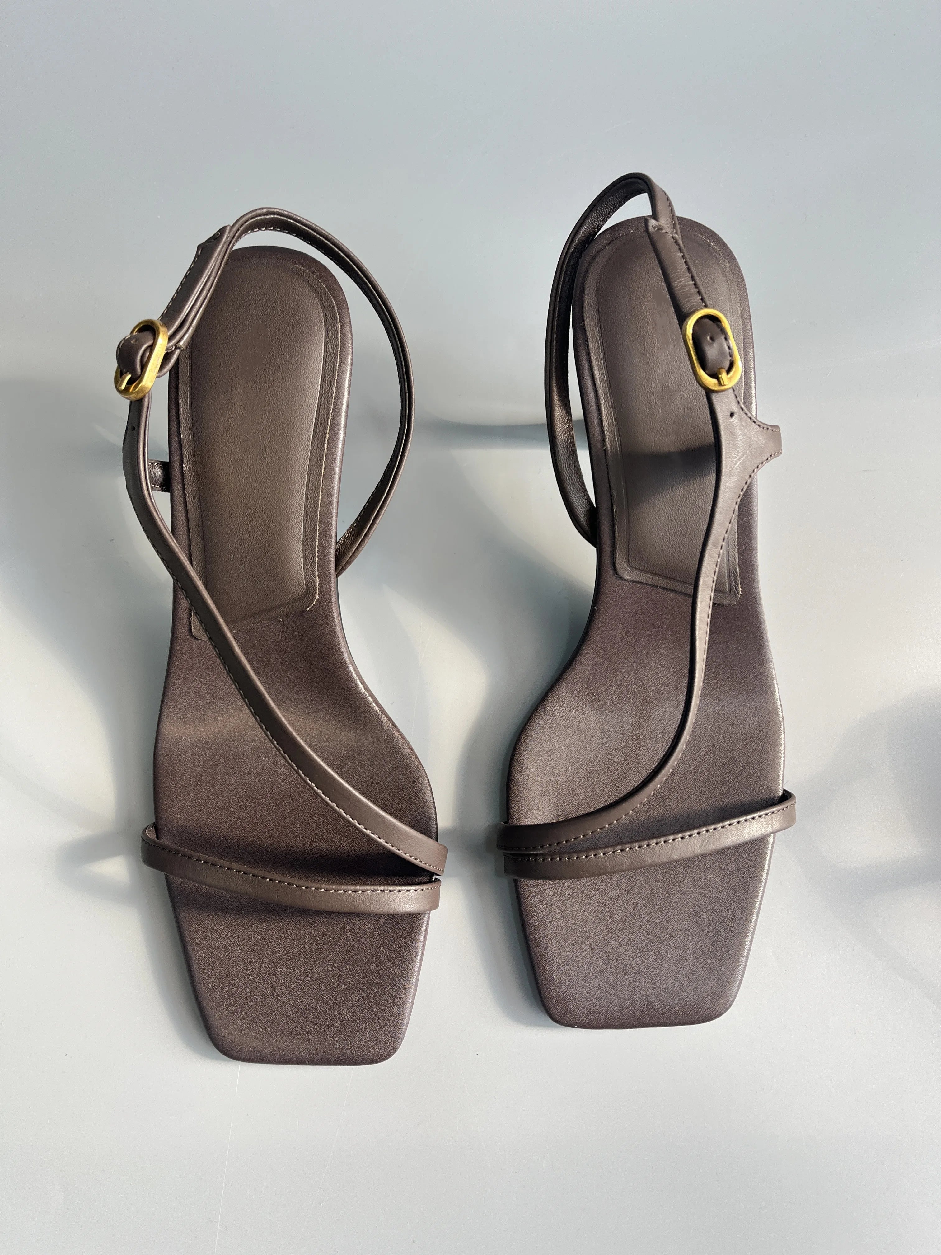 Cowhide Buckle Low Heel Sandals