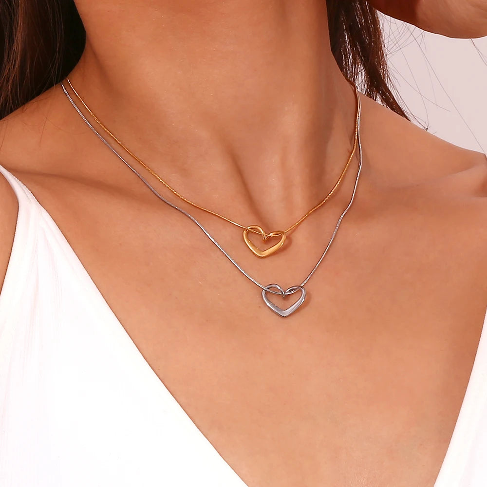 Minimalist Snake Chain Heart Pendant Necklace