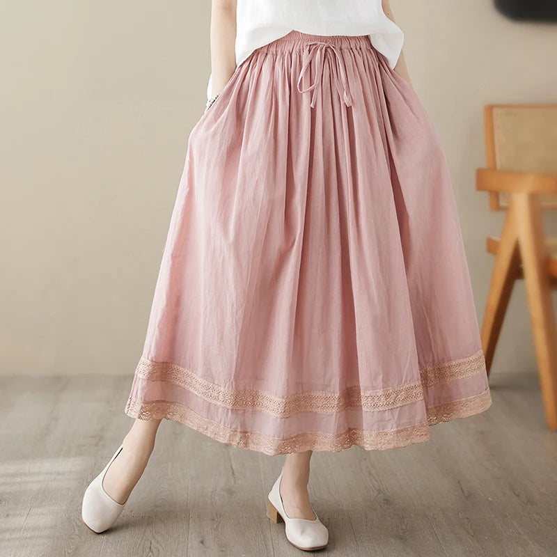 Double Layer Cotton Linen A-Line Skirt